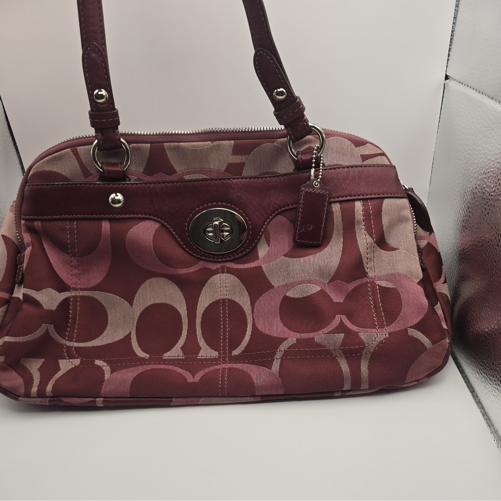 COACH Optic Signature Canvas Tote Bag Bordeaux F17478